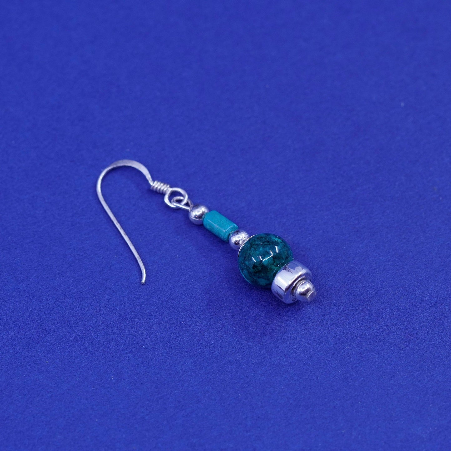 Vintage sterling silver handmade earrings with turquoise inlay
