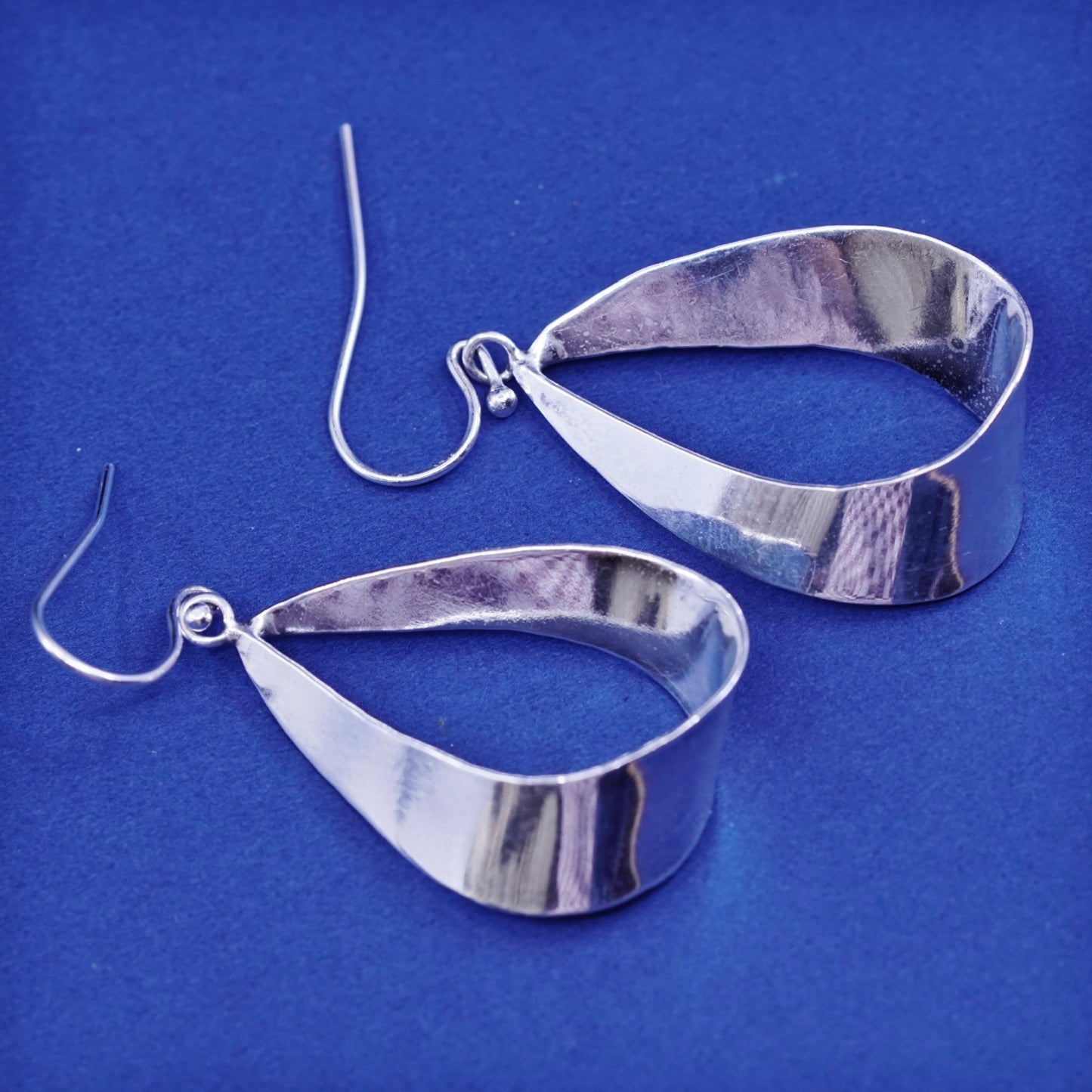 Sterling silver Handmade earrings, 925 folded teardrop Dangles