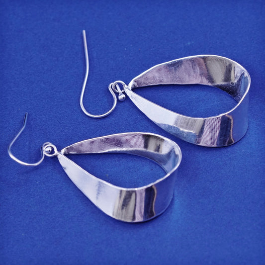 Sterling silver Handmade earrings, 925 folded teardrop Dangles