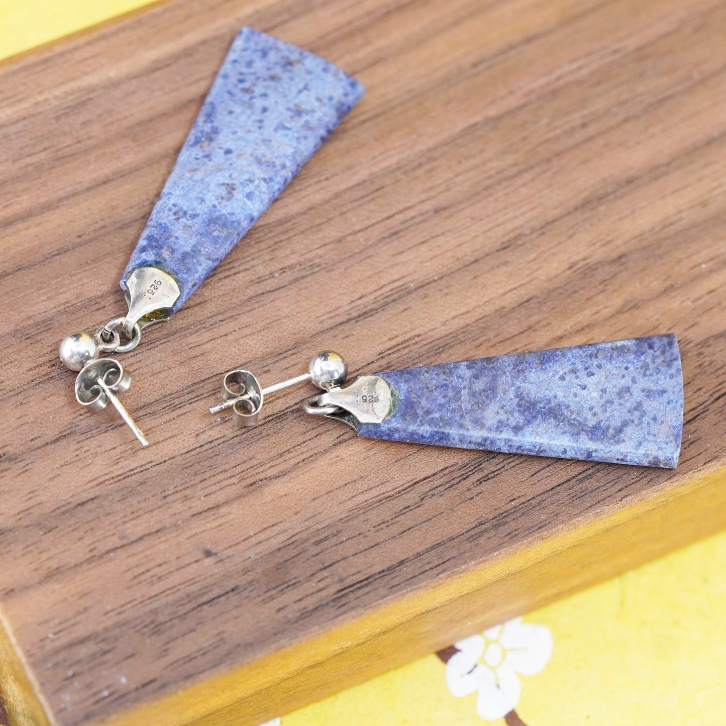 Vintage Sterling 925 silver handmade earrings with Sodalite dangle