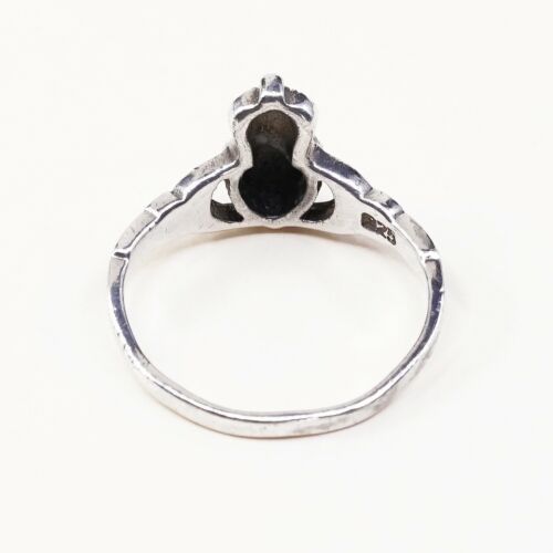 Size 9.25, Vtg Sterling Silver Handmade Ring, 925 claddagh Heart W/ Marcasite