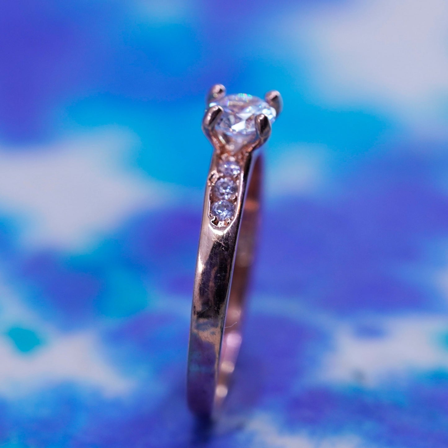 Size 8, vintage vermeil rose gold over sterling silver engagement ring with Cz