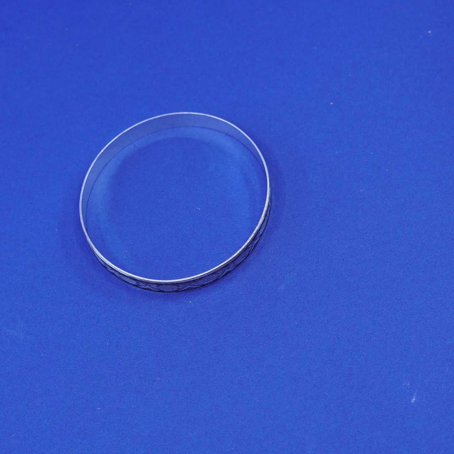 7.25”, vintage silver tone handmade bracelet, textured bangle