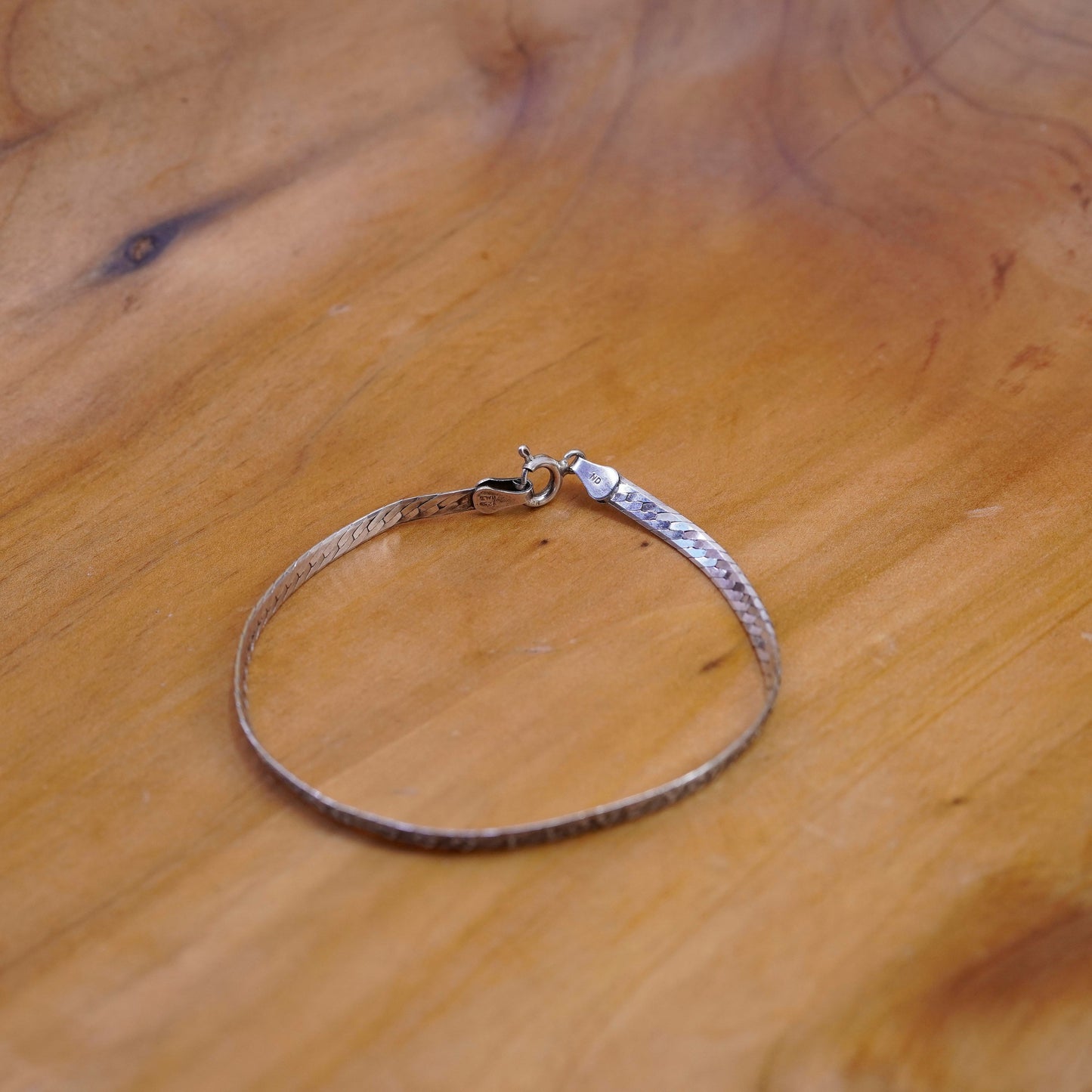 6.75”, Vintage Sterling silver star herringbone bracelet embossed “love you”