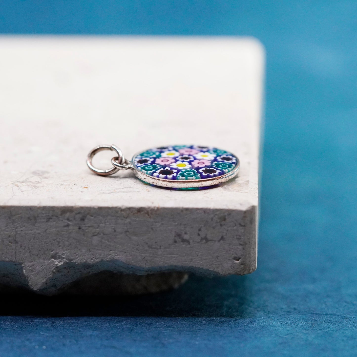 handmade sterling 925 silver tag pendant with multiciori pendant, murano glass