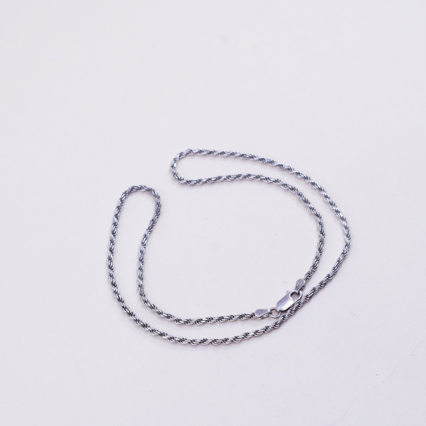 18” 2mm, vintage sterling silver necklace, 925 rope chain