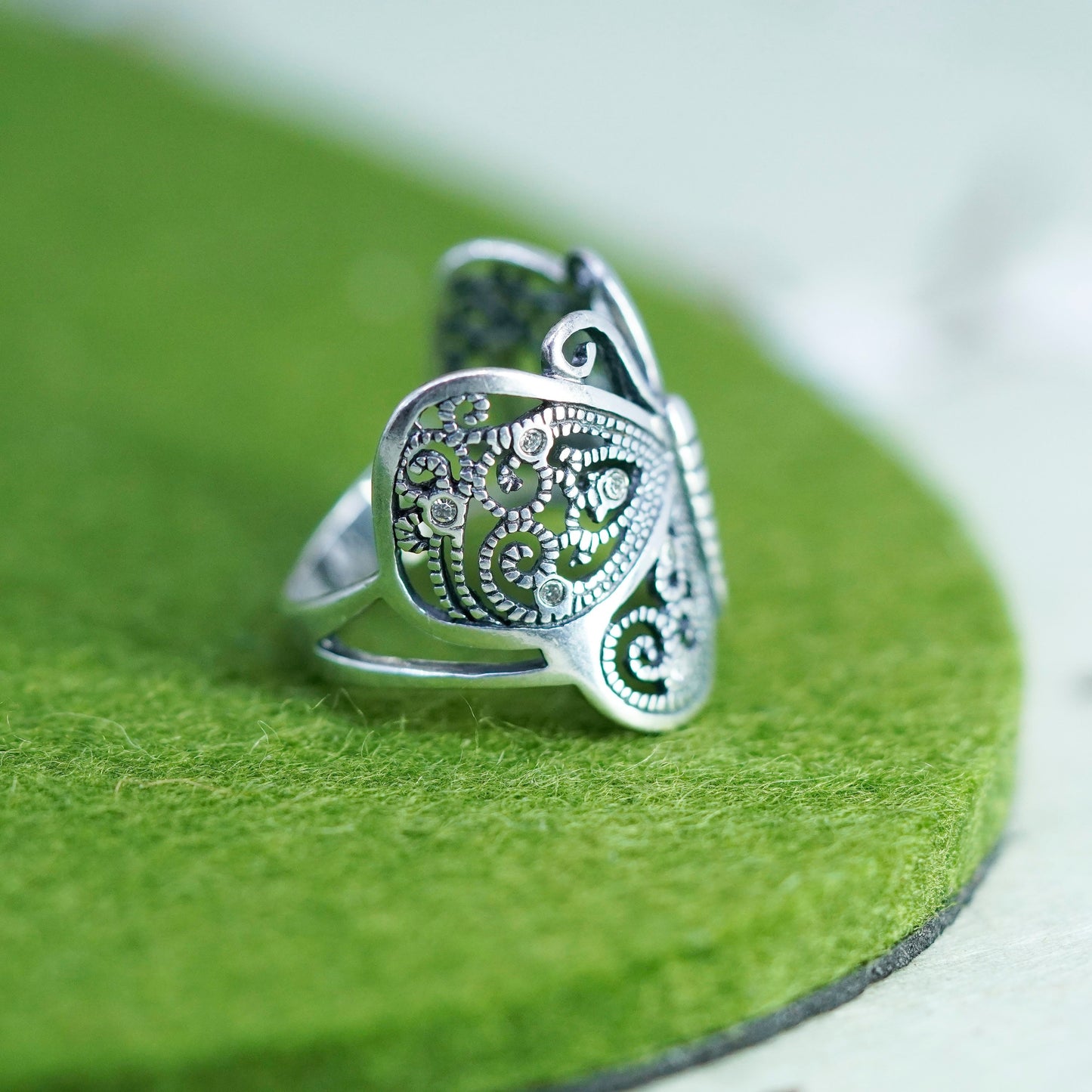 Size 6.5, vintage Sterling silver handmade ring, 925 filigree butterfly band