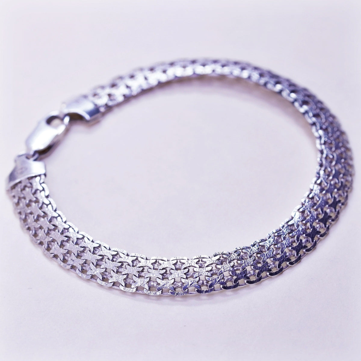 8”, 8mm, Vintage sterling silver bracelet, 925 flatten curb chain
