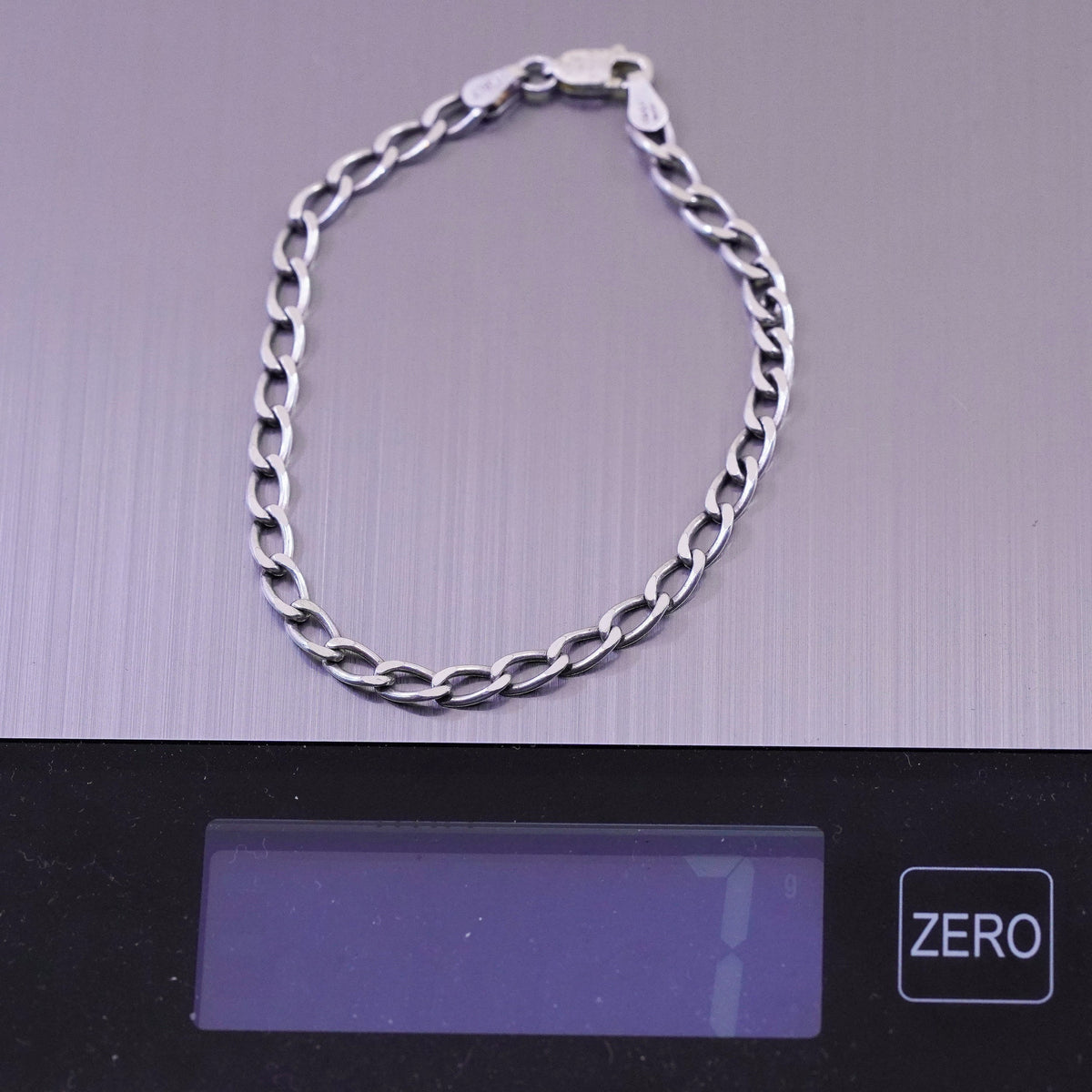 7.25”, Vintage milor sterling silver flatten curb bracelet, bold 925 men chain