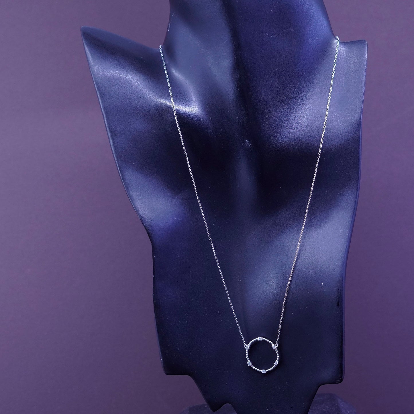 18+2”, Sterling silver necklace, 925 circle chain with circle pendant and Cz