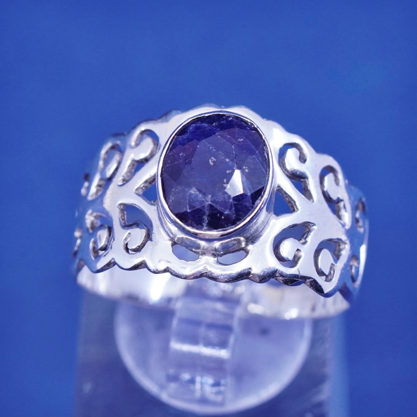 Size 10.25 Vintage sterling silver handmade filigree ring with Lapis lazuli