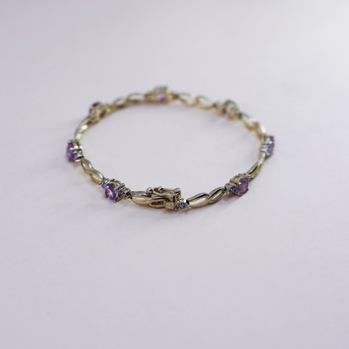 7”, Vermeil gold sterling silver tennis bracelet, 925 chain amethyst diamond