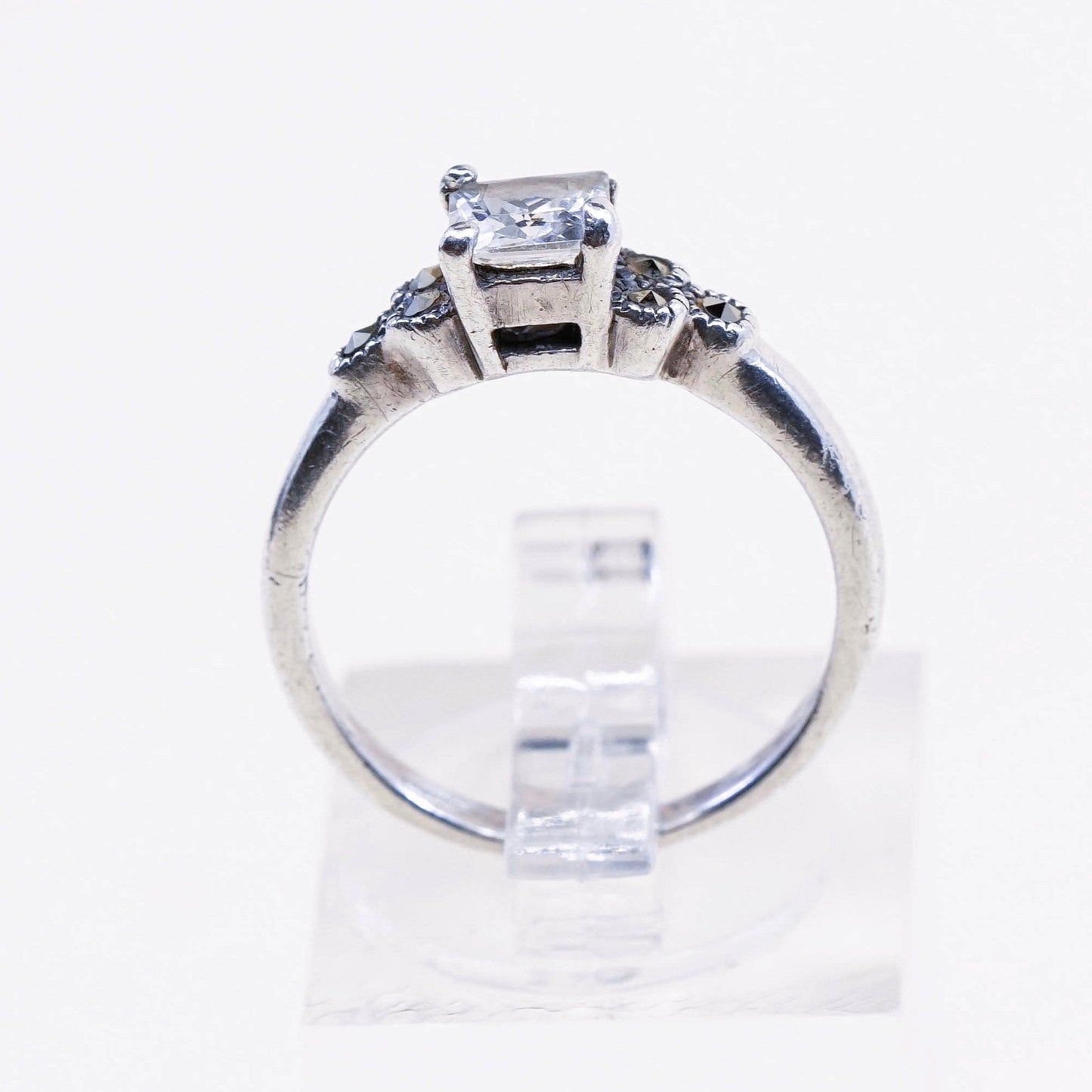 Size 6, Sterling silver handmade ring, 925 with CZ and marcasite