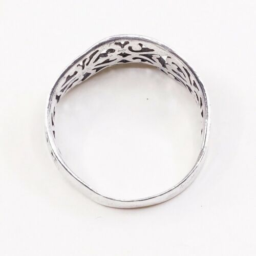 Size 8.75, Vtg Sterling Silver Handmade Ring, 925 Silver Band W/ Filigree Whirl