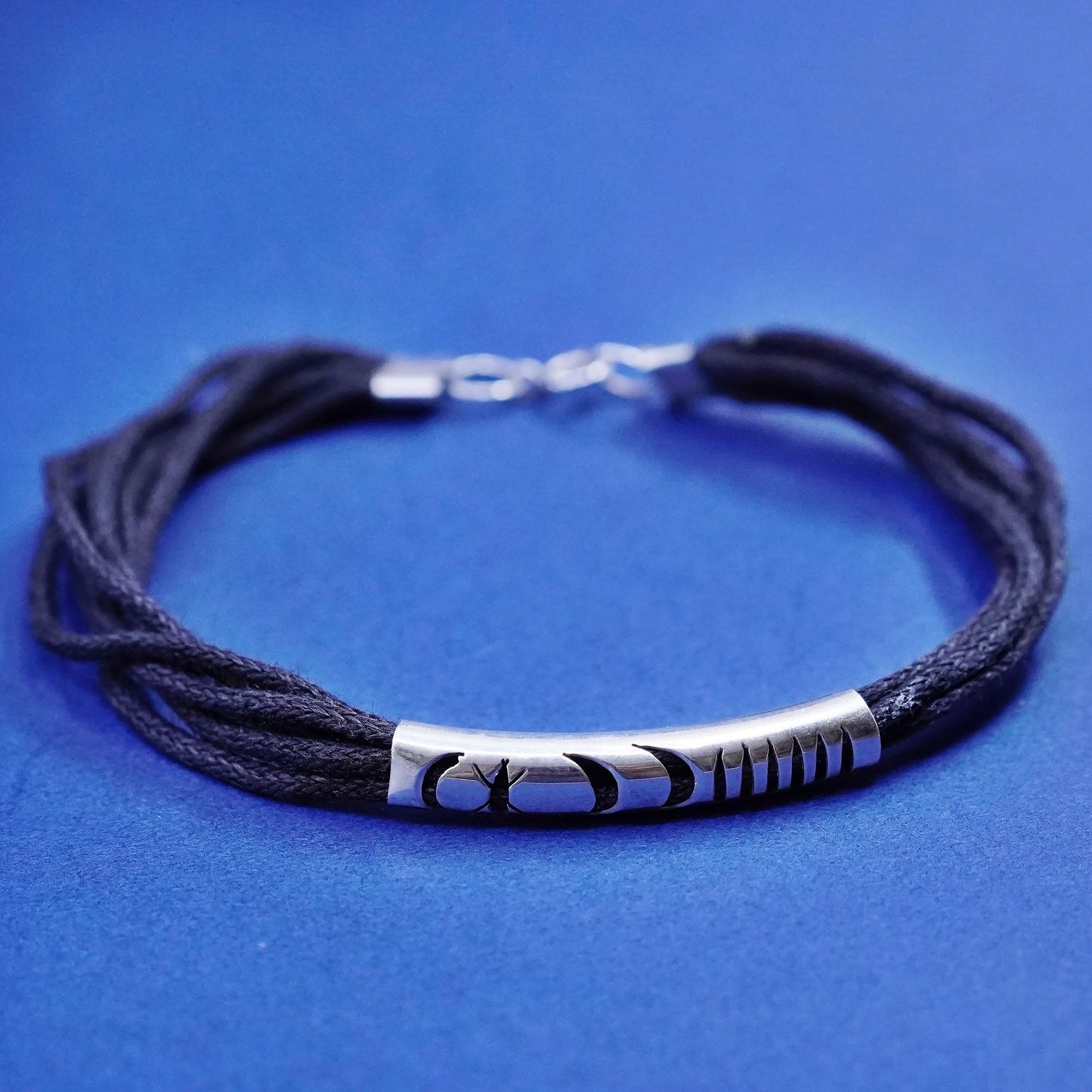6.5”, Sterling 925 silver handmade bracelet with linen thread and moon star bar