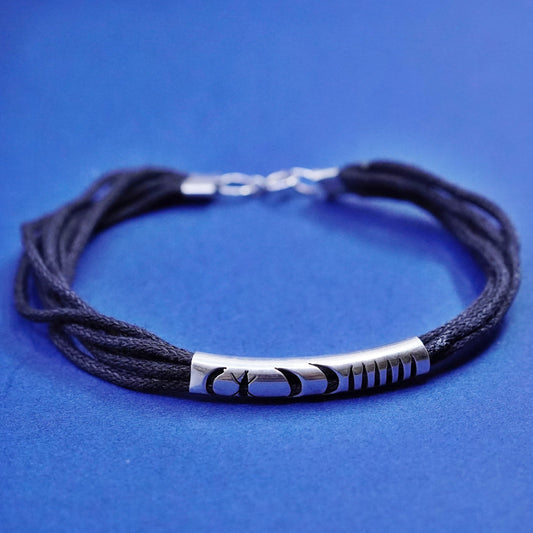 6.5”, Sterling 925 silver handmade bracelet with linen thread and moon star bar