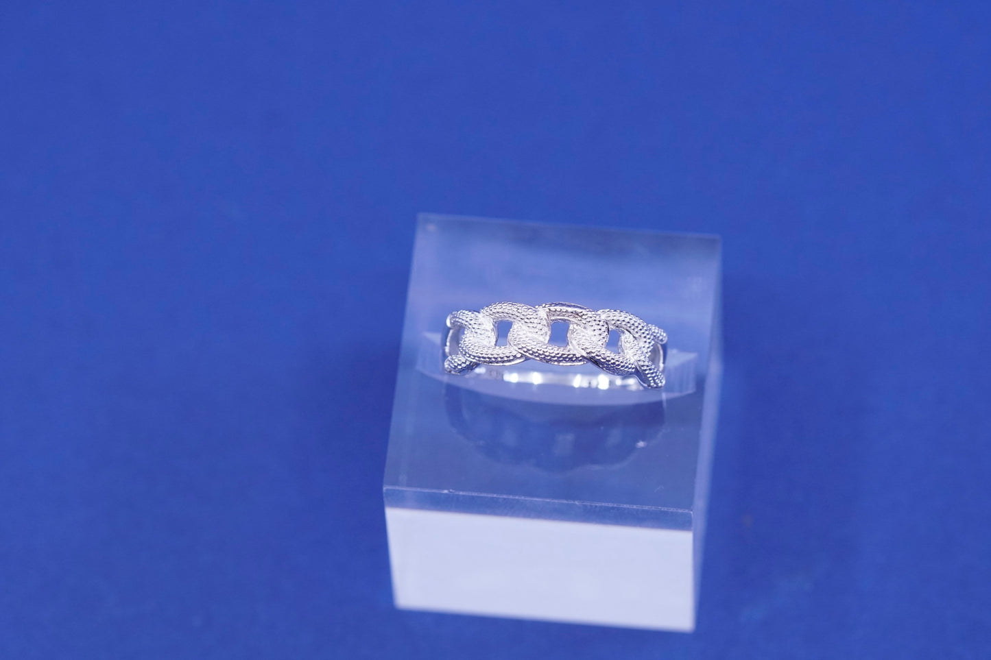 Size 8, vintage RJ Sterling silver handmade ring, 925 texture chain band
