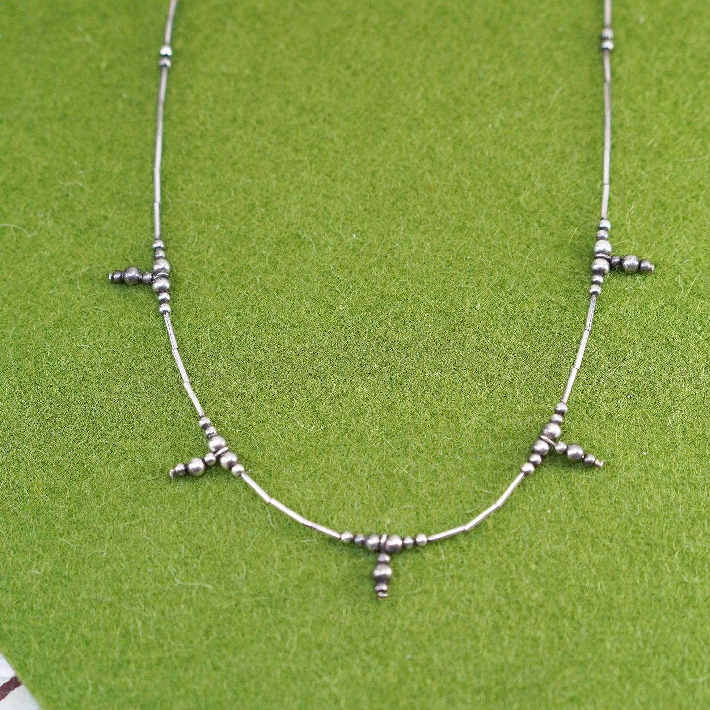 16”, vintage Sterling silver handmade necklace, 925 liquid chain with beads