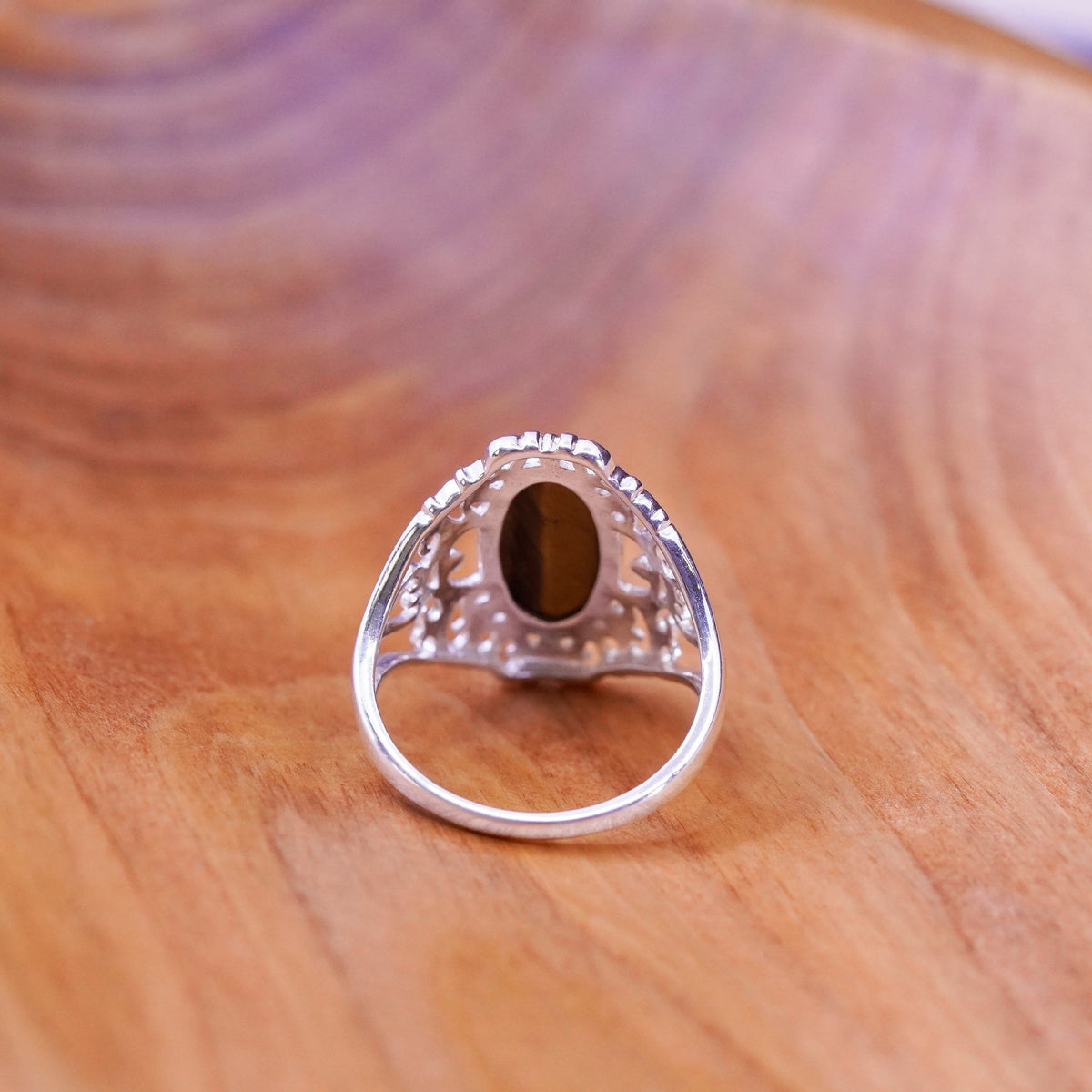 Size 9.25, vintage Sterling 925 silver handmade filigree ring golden tiger eye