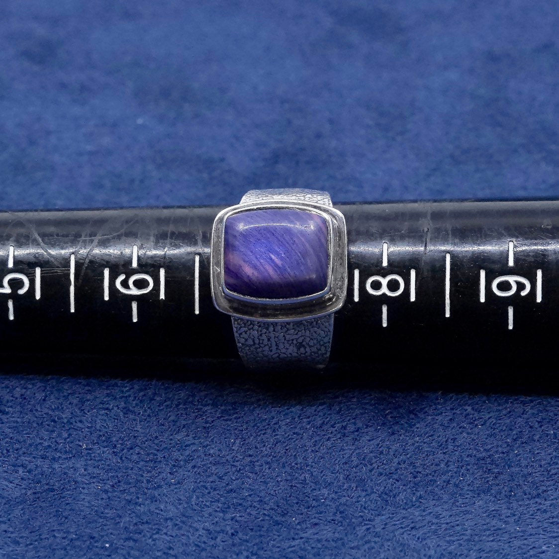 sz 7, vtg OTTO Sterling silver handmade ring, 925 w/ purple agate N wave
