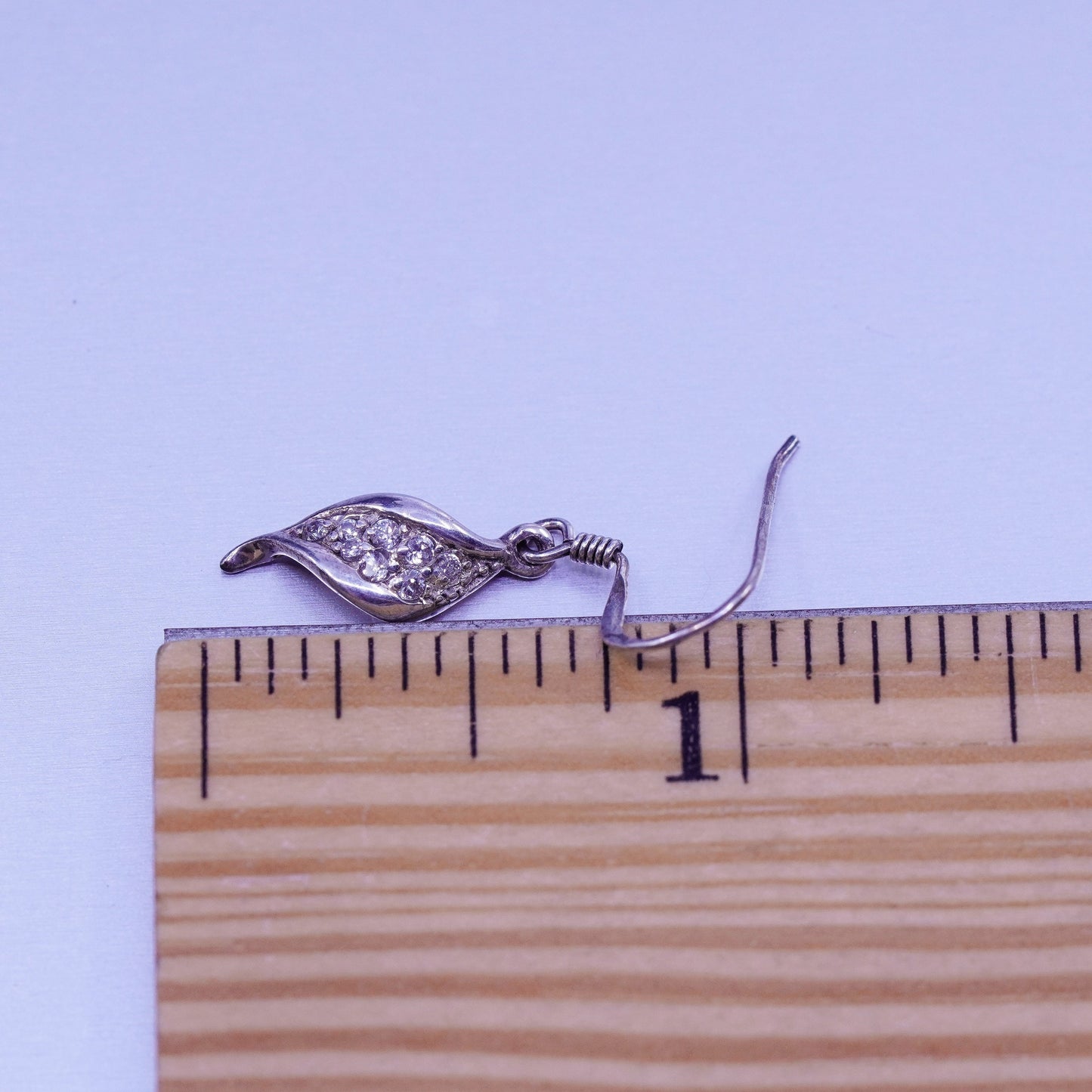 Vintage Sterling 925 silver earrings with wavy dangle and Cz