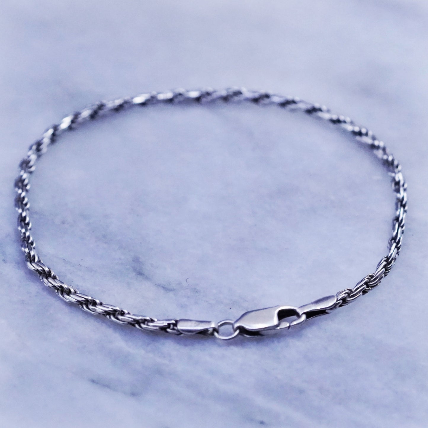 7.5”, 2mm, vintage sterling silver handmade bracelet, Italy 925 rope chain