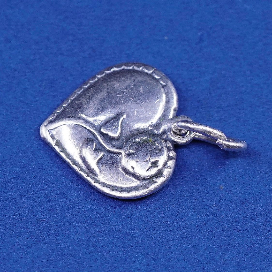 vtg sterling silver handmade pendant, 925 textured heart tag charm, stamped 925