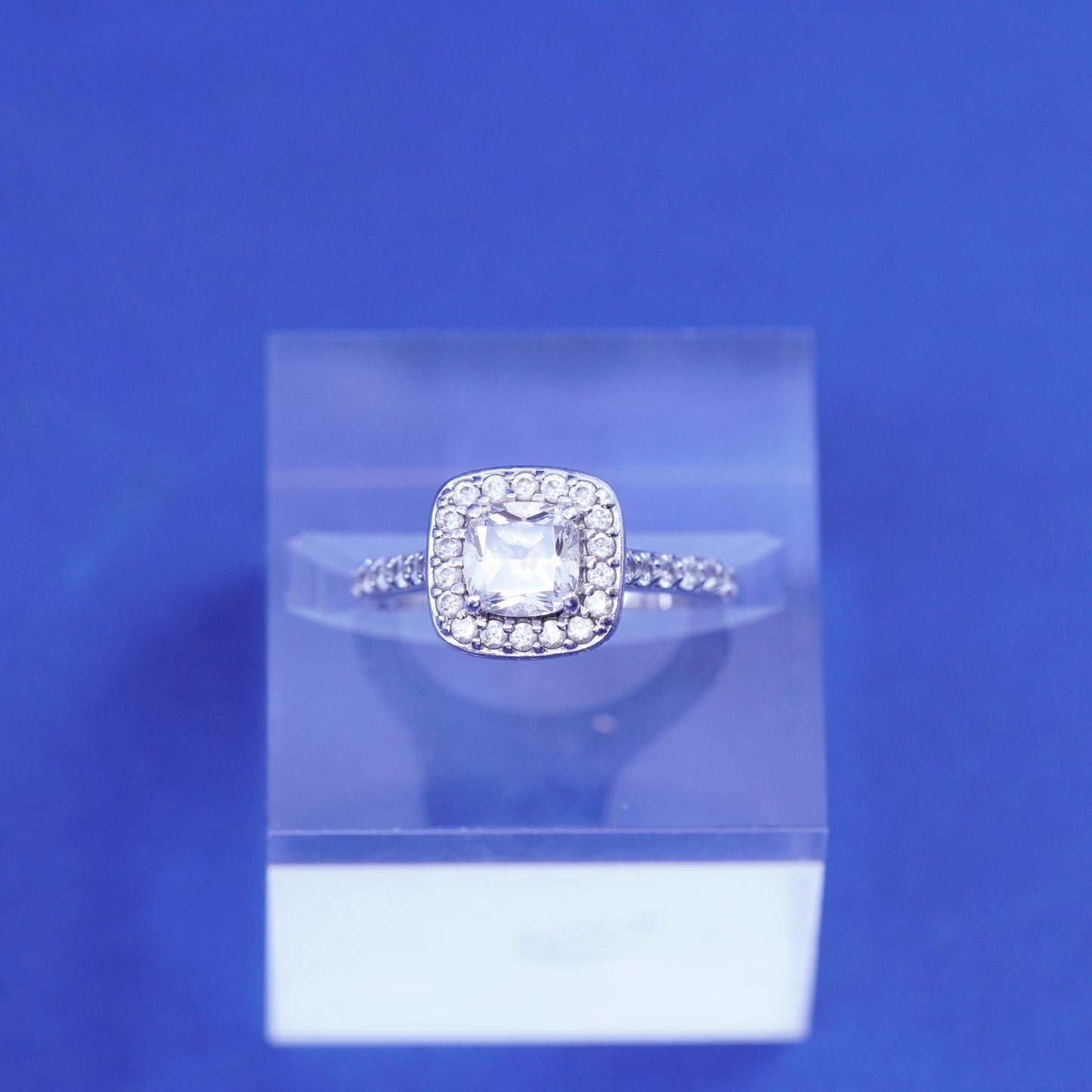 Size 5, vintage Sterling 925 silver engagement ring with cluster Cz