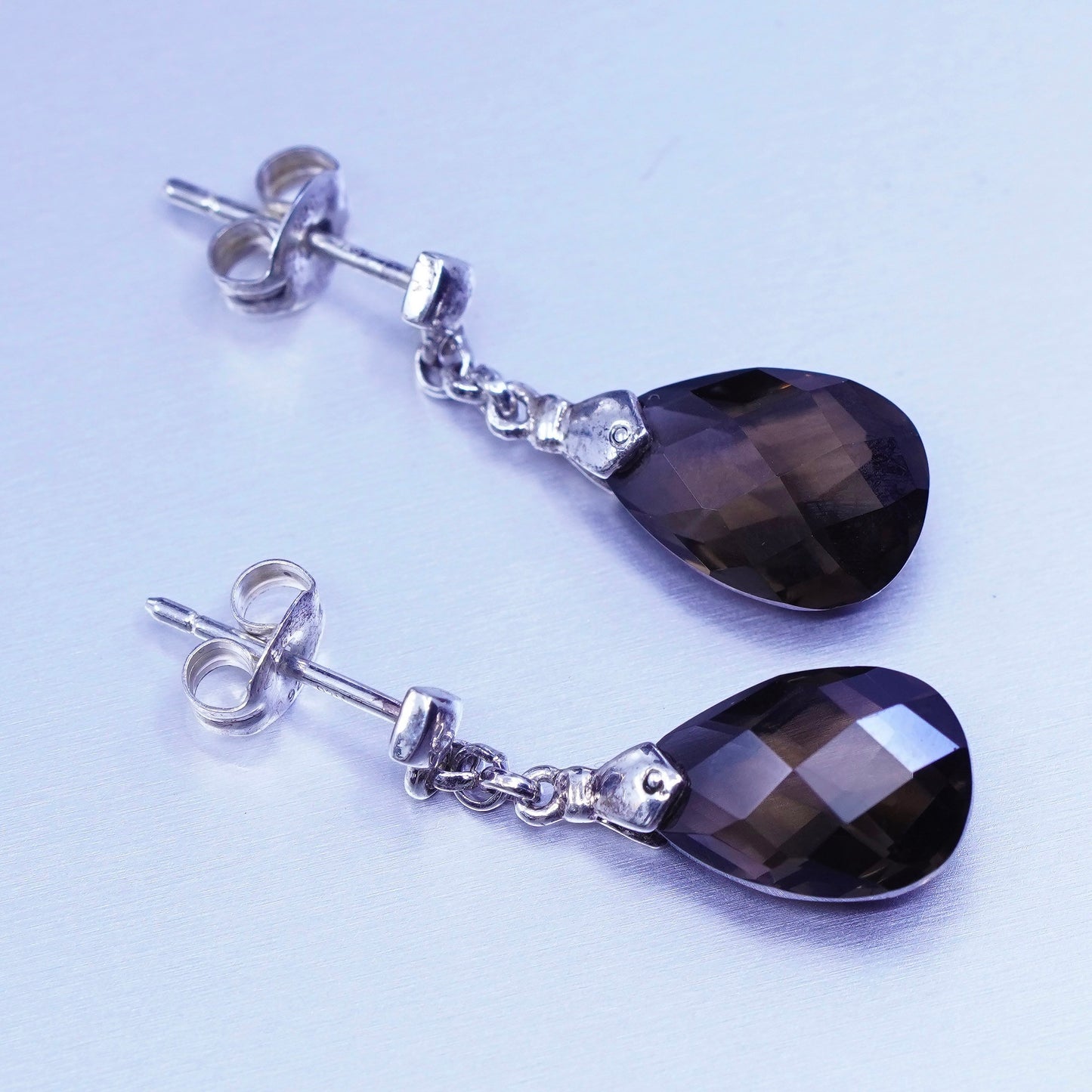 Vintage Sterling 925 silver teardrop earrings with smoky topaz