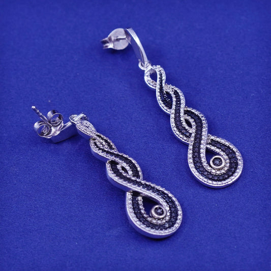 Two Tone Sterling 925 silver entwined earrings with 14K gold accent diamond