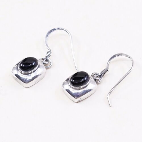 Amazing Southwestern handmade Sterling Silver earrings, 925 Obsidian Dangles