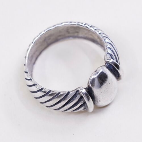 Size 7.75, Vtg Sterling Silver Handmade Ring 925 Silver Band w/ Rope Texture
