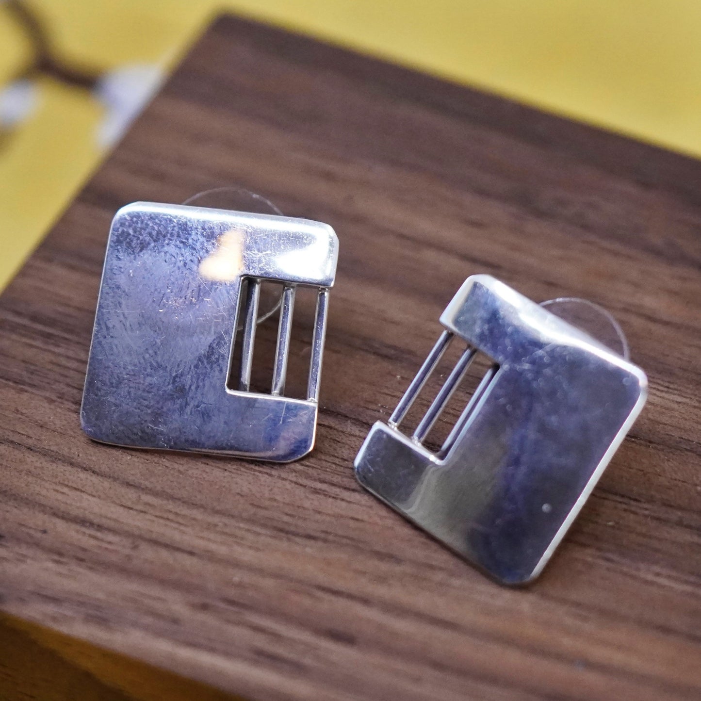 vintage mexico Sterling silver handmade studs, square earrings