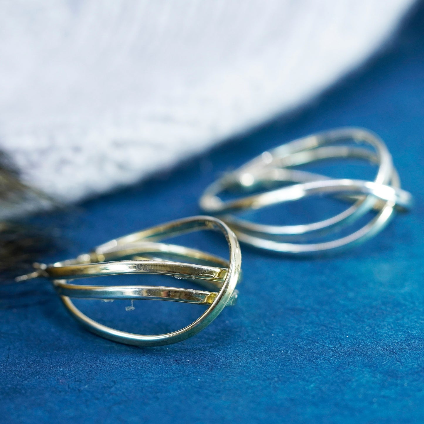 1.5”, vintage vermeil gold over Sterling silver earrings, 925 entwined hoops