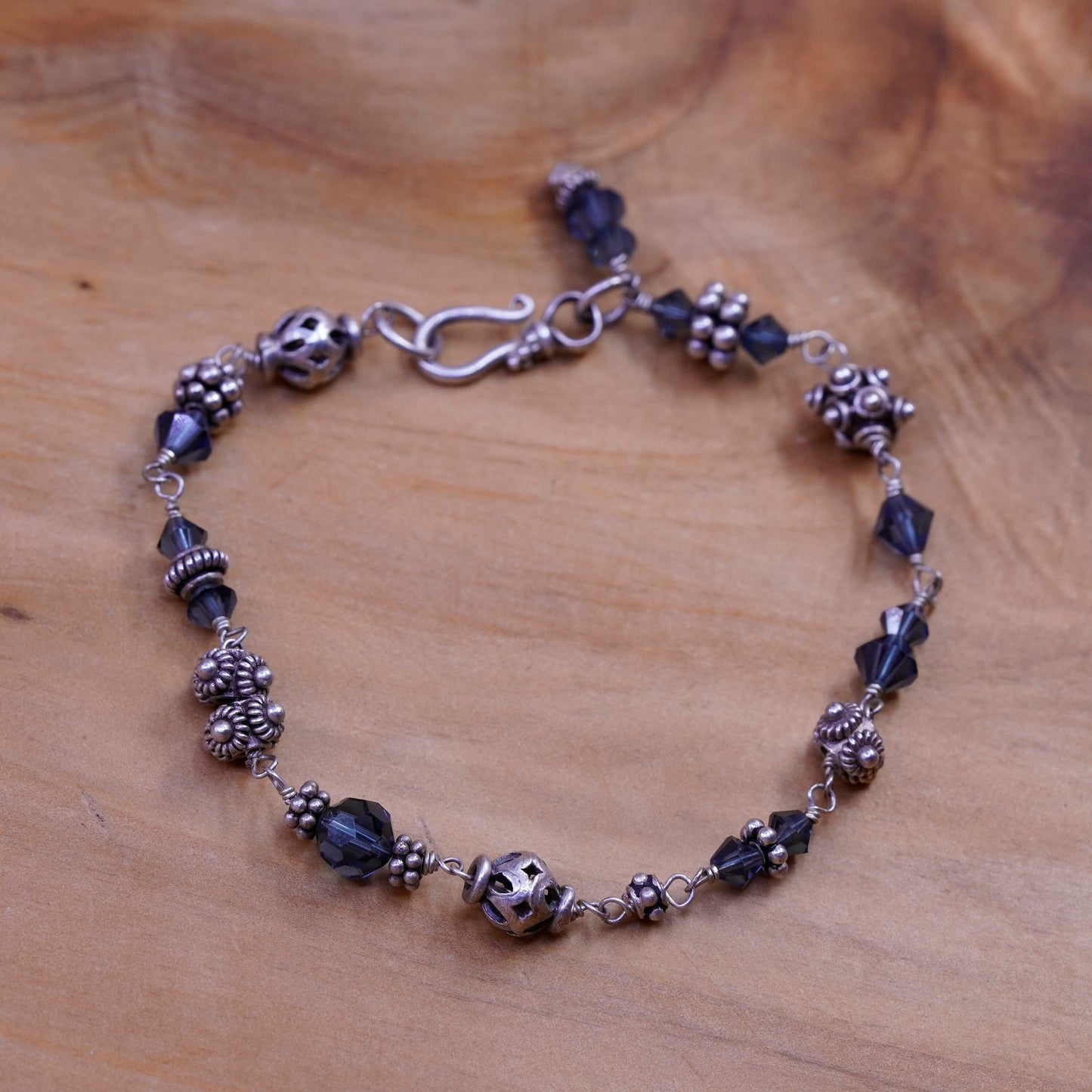6.75”, vintage handmade crystal beads bracelet