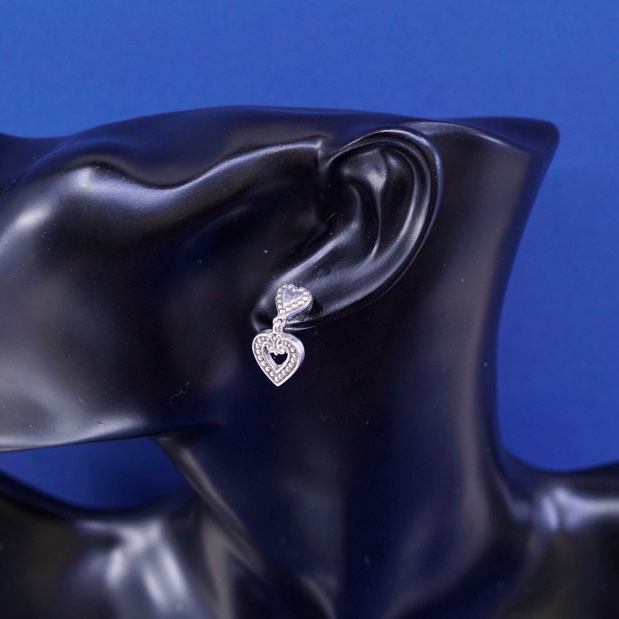 Sterling silver handmade earrings, 925 studs with heart Dangles N Beads