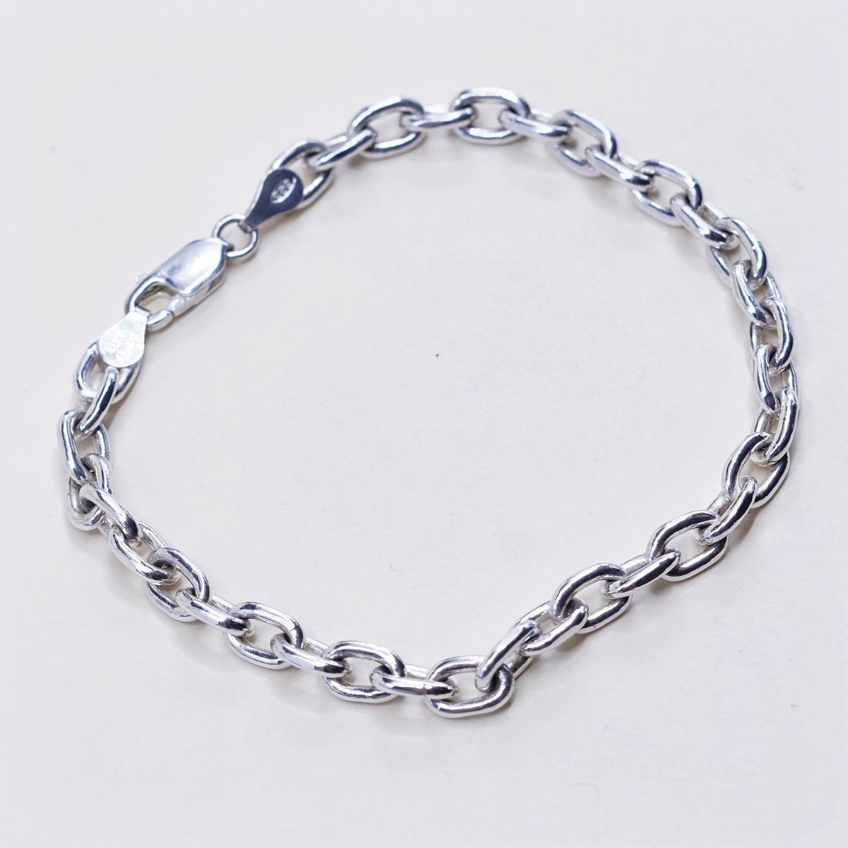 7”, 5mm, Vintage sterling silver handmade bracelet, 925 silver oval link chain