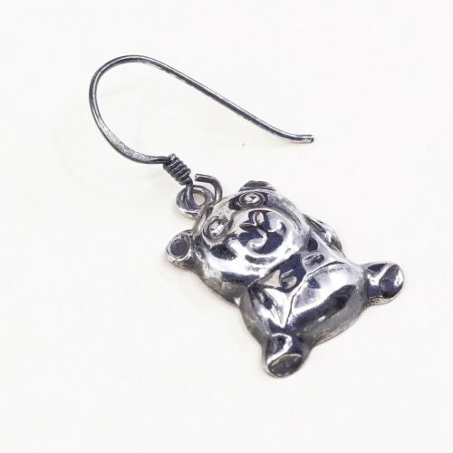 vtg Handmade Hammered Sterling 925 Silver Puffy Teddy Bear Earrings Dangles