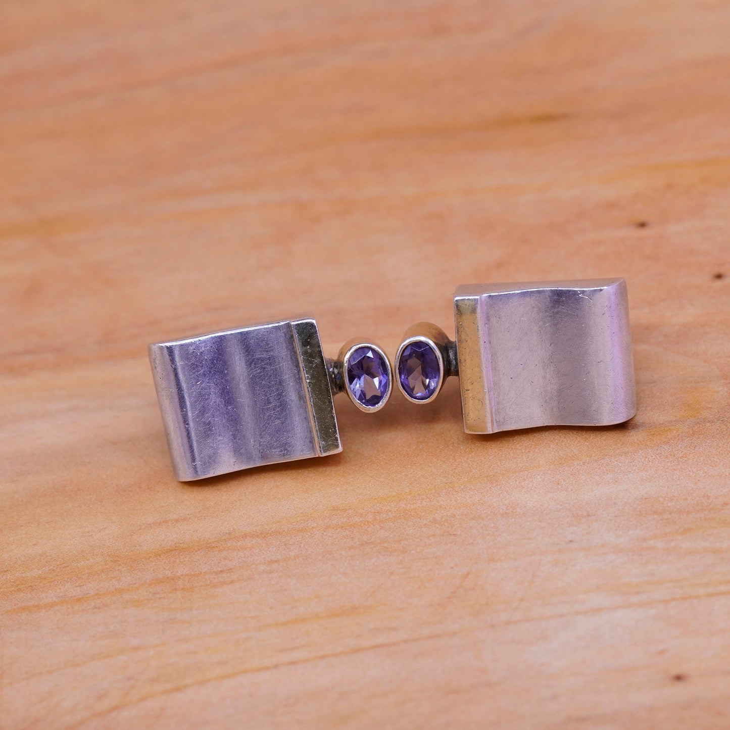 vtg 14K accent with Sterling silver earrings, modern 925 studs with amethyst