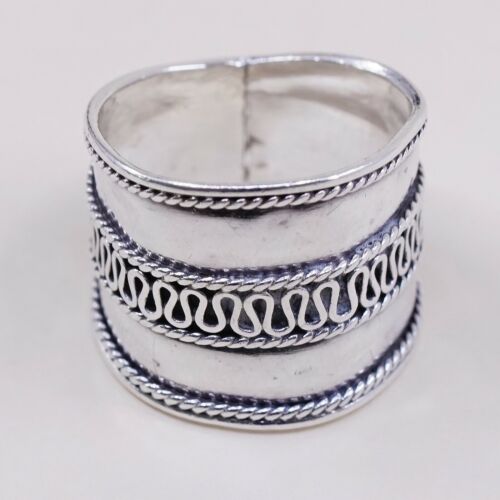 Size 6.5, Vtg Sterling Silver Handmade Ring 925 Band w Cable Around, Open End