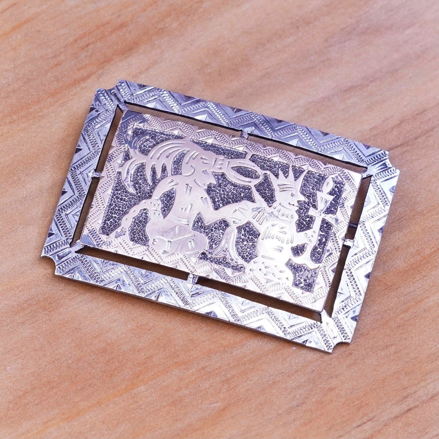 hecho Guatemala 900 handmade sterling silver 14K gold warrior brooch pin
