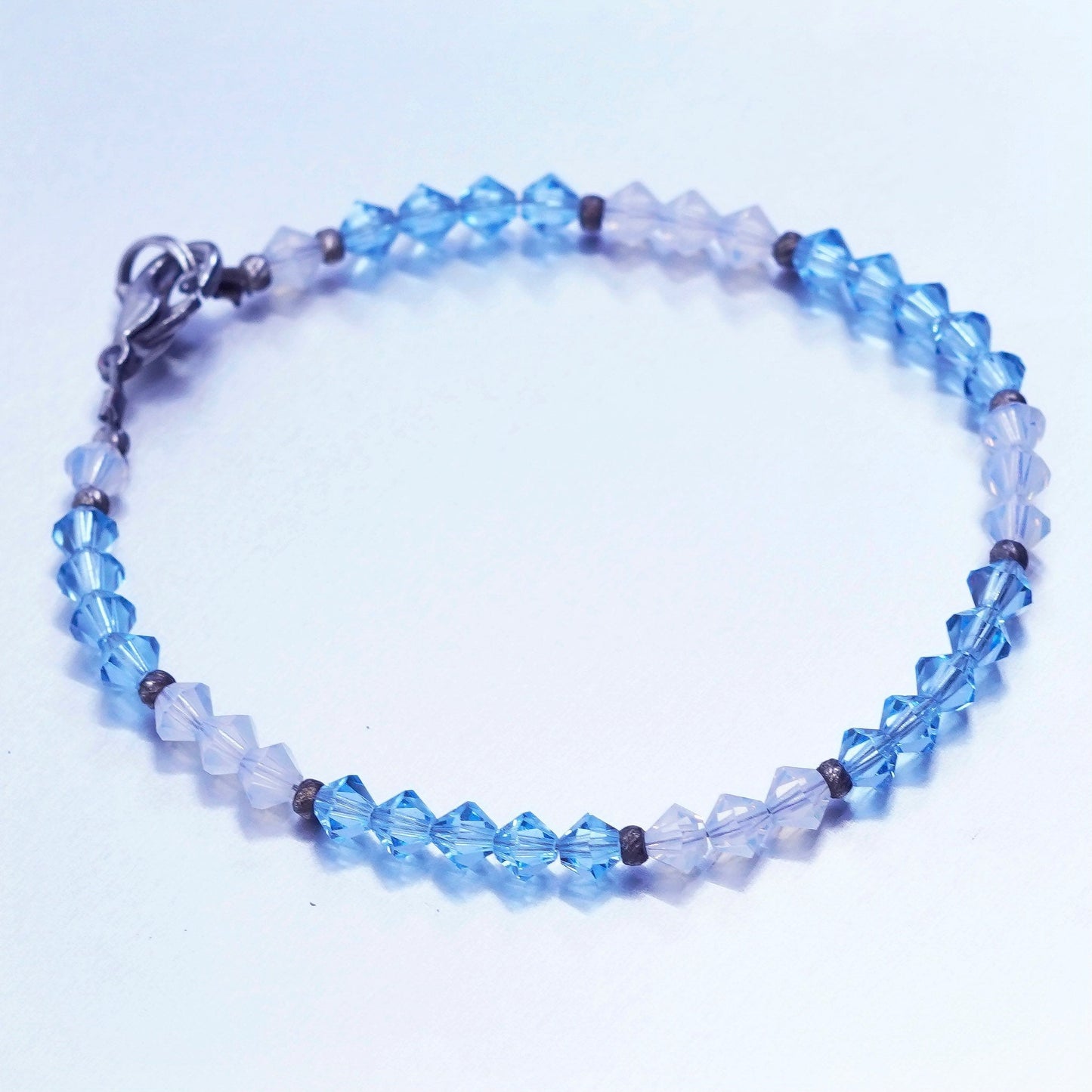 6.5”, vintage Sterling 925 silver bracelet with blue crystal beads