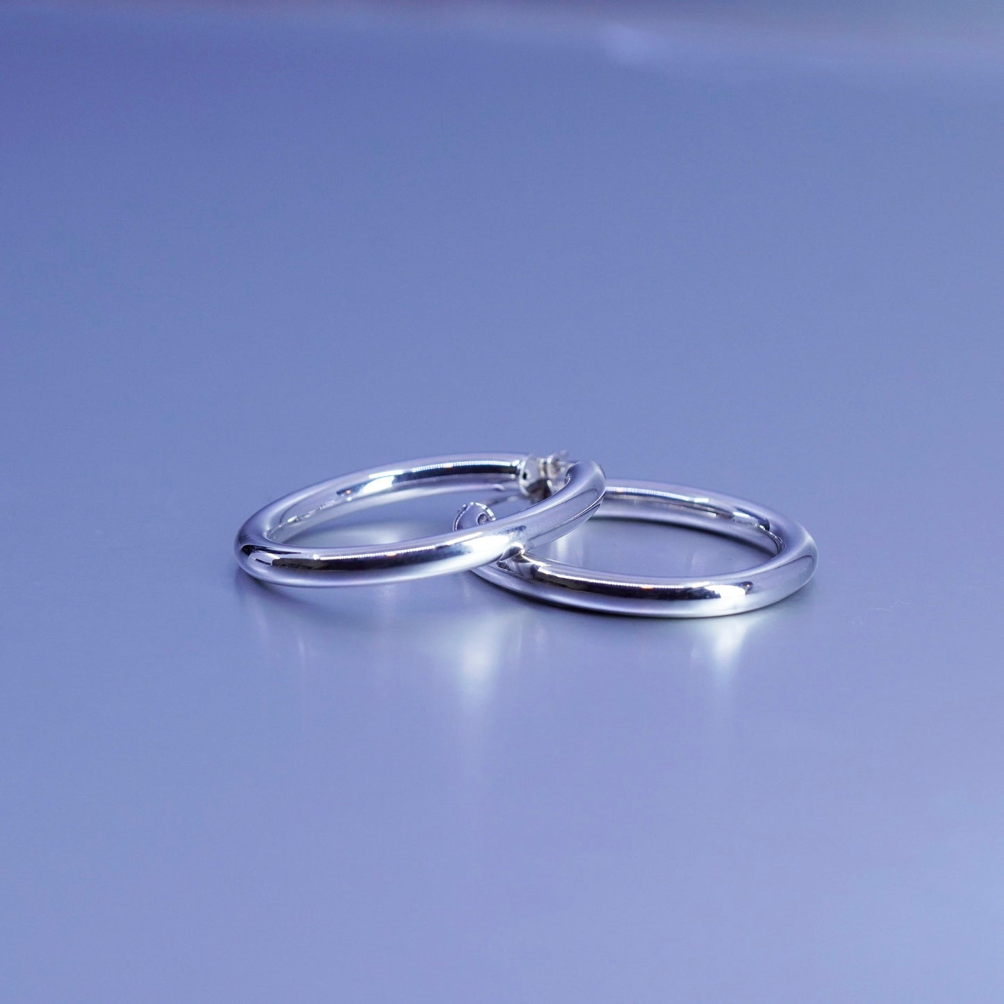 1.5”, vintage Sterling silver handmade earrings, bold 925 simple hoops