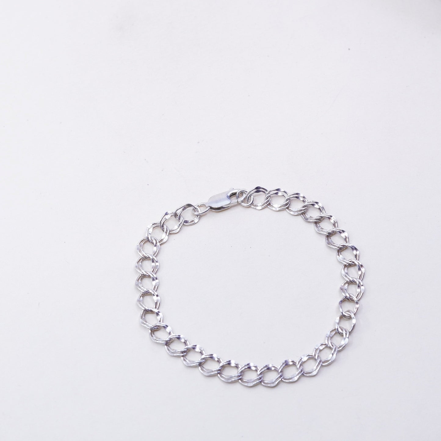 7.75”, 8mm, Vintage sterling silver double curb bracelet, 925 chain