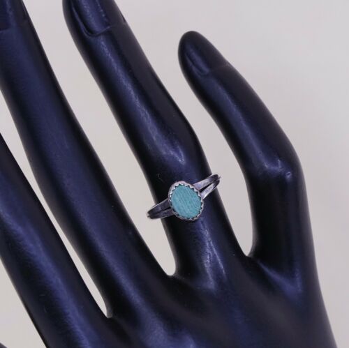 Sz 4.75, Vtg Sterling Silver Handmade Ring, 925 Silver Band W Malachite Inlay
