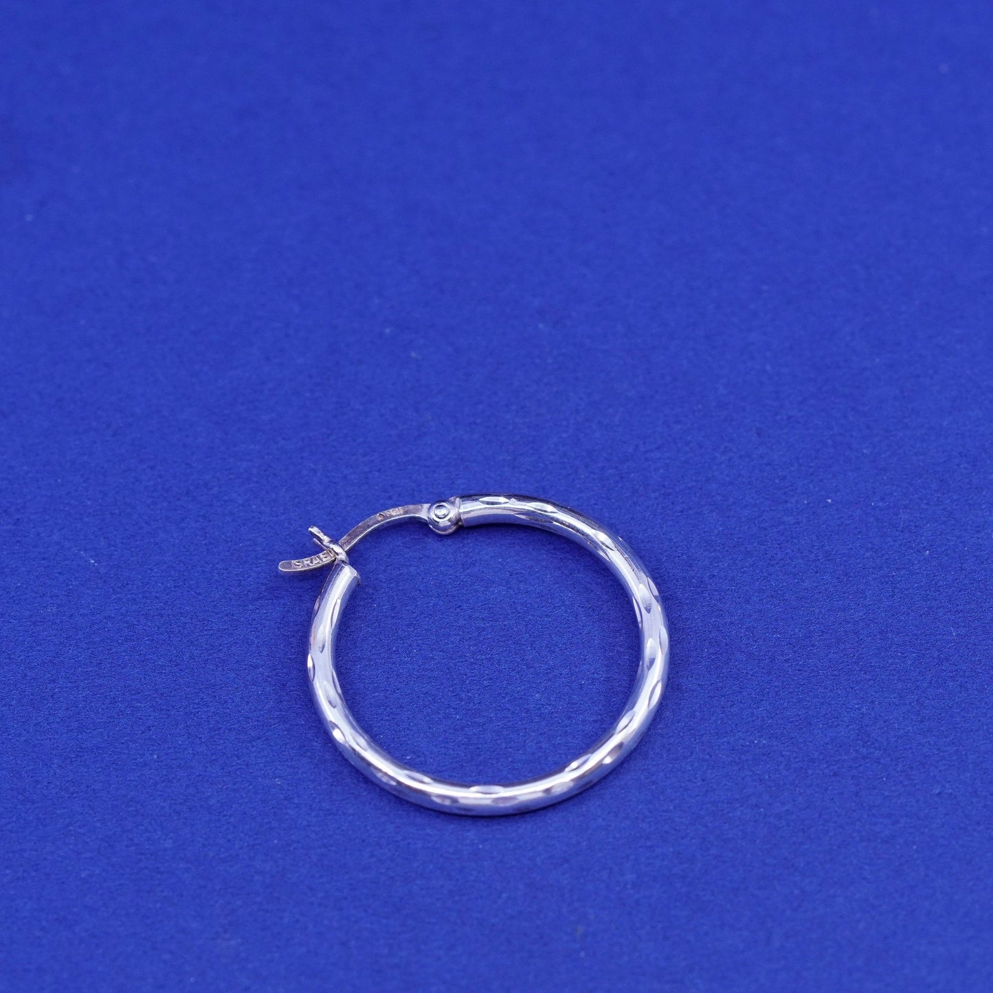 1”, vintage Sterling silver handmade earrings, textured 925 hoops, huggie