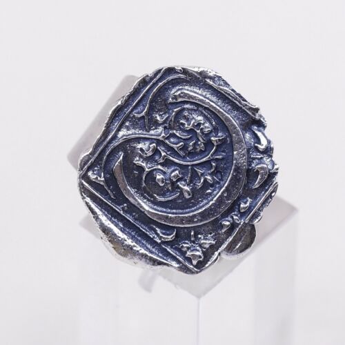 Sz Adjustable, Vtg Magics Sterling 925 Silver handmade Wax Seal Initial “C” Ring