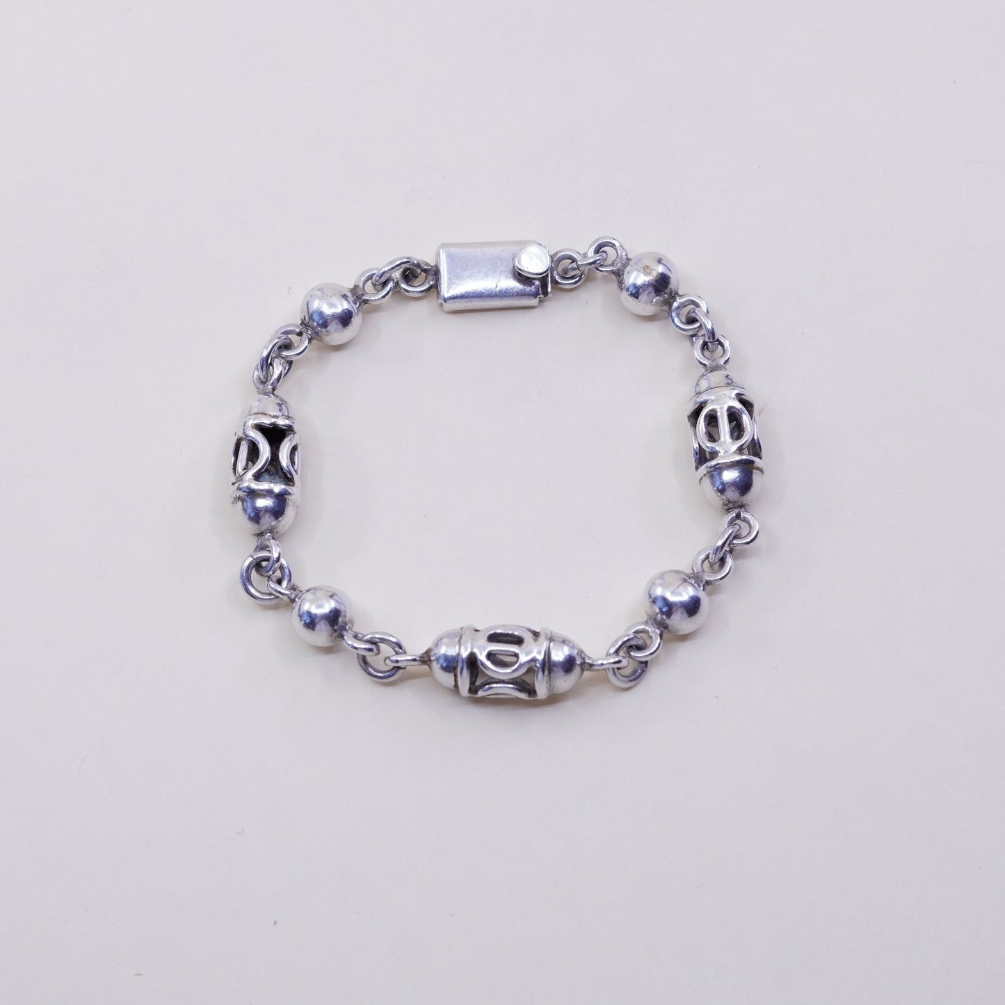 6.75”, vintage sterling silver handmade bracelet, mexico 925 nugget beads chain