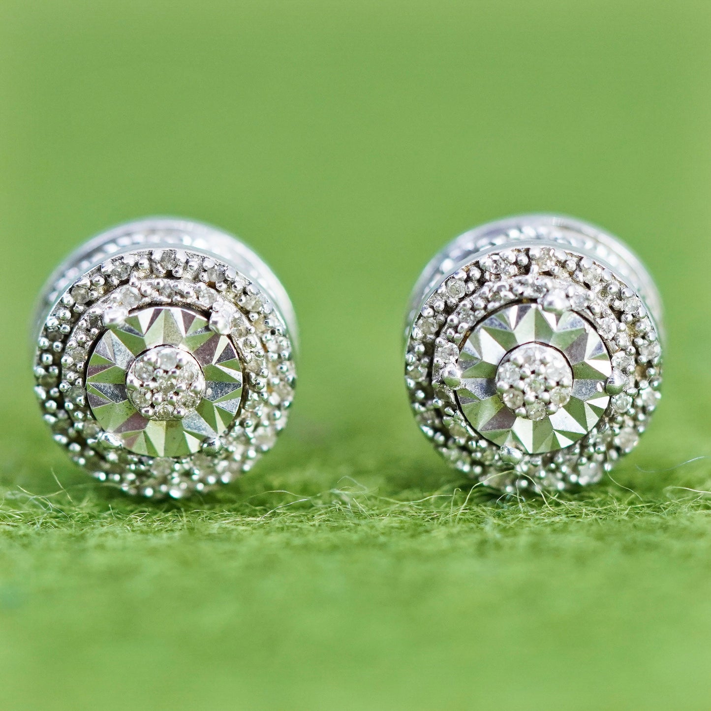 Vintage SK9 sterling silver handmade earrings, 925 studs with cluster diamonds
