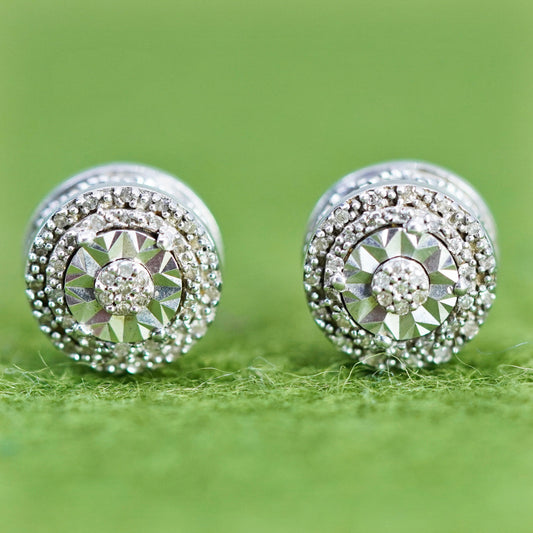 Vintage SK9 sterling silver handmade earrings, 925 studs with cluster diamonds